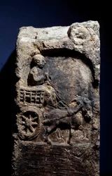 Art Gallo-Roman: Stele Representing a Man on a Cart Harnessed to a Horse