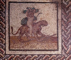Gallo Roman Art: Mosaic Paving Representing a Rustic Calendar, Allegory of Autumn Sitting on a Tiger