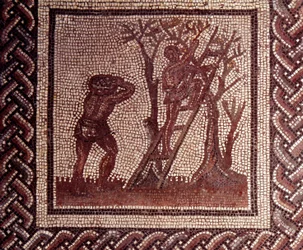 Mosaic Paving Representing a Rustic Calendar: Olive Picking Scene