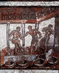Scene of treading grapes in a vat