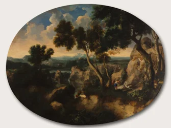 Rocky Landscape with Hunters