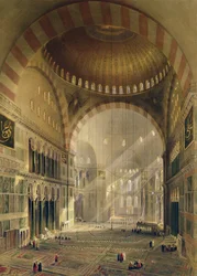 Haghia Sophia, plate 24: Interior of the Central Dome with Lowered Chandeliers, engraved by Louis Haghe
