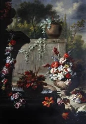 Still life of flowers in ornamental vases