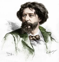 Portrait of Alphonse Daudet (1840-1897), French writer. Engraving by A. Pochy after Gaston Vuillier, late 19th century