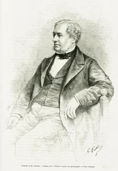 Portrait of Edouard Charton. Engraving by G.Vuillier, after a photograph by Adam Salomon, to illustrate the article entitled 