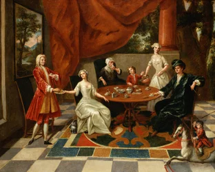 An Elegant Family Taking Tea