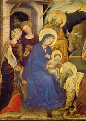 One of the Three Kings Kneels in Front of the Christ Child, the King