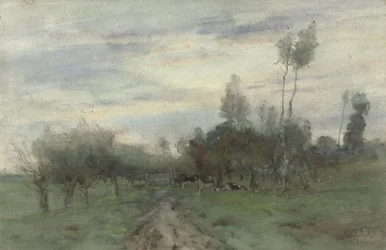 Country Road with Cows at Dusk