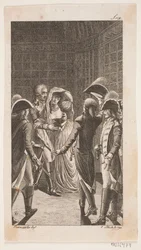 Illustration with Five Military Persons and a Lady