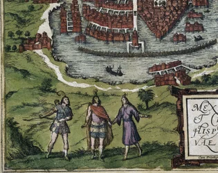 Civitatis Orbis Terrarum (Theatrum Orbis Terrarum). 1572-1617. Mexico City (1576). Detail with Aztecs.