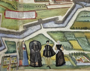 Civitatis Orbis Terrarum (Theatrum Orbis Terrarum). 1572-1617. Antwerp (1572). Lower Detail. Volume I. Etching. Spain. Castile and Leon. Salamanca. Salamanca University