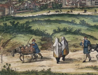 BRAUN, George (1541-1622). ORTELIUS, Abraham (1527-1598). HOGENBERG, Franz (1535-1590). Civitatis Orbis Terrarum (Theatrum orbis terrarum). 1572-1617. Granada (1572). Left detail. Volume I. Etching. SPAIN. CASTILE AND LEON. Salamanca. Salamanca University