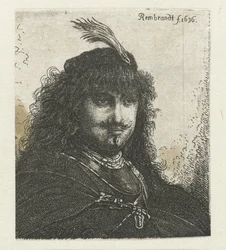 Self-portrait with plumed cap and lowered sabre