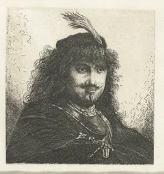 Self-portrait with plumed cap and lowered sabre