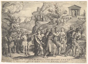 Triumph of Love: Four Horses Draw a Carriage with Cupid Standing Upon a Smoking Platform
