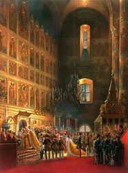 The anointing of Tsar Alexander II of Russia, Moscow, 1856