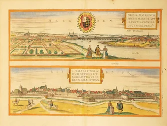 Map of Dresden and Leipzig from Civitates Orbis Terrarum