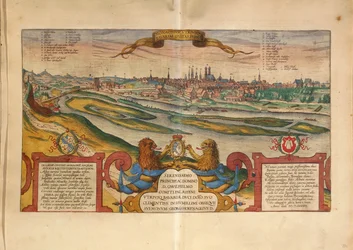 Map of Munich, Germany, from Civitates Orbis Terrarum by Georg Braun