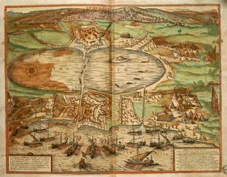 Map of Tunis, Tunisia, from Civitates Orbis Terrarum, engraving