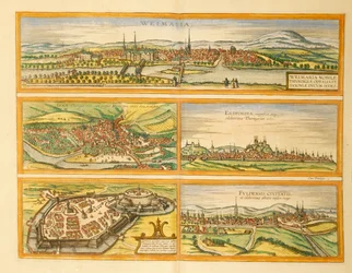 Map of Weimar, Jena, Erfurt, Gotha and Fulda from Civitates Orbis Terrarum