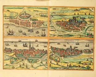 Helsingborg, Lund, Malmo, Elbogen and Landskrona, from Civitates Orbis Terrarum, Cologne