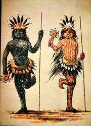 A Mandan tribal dance representing Day & Night, from a painting of c.1835