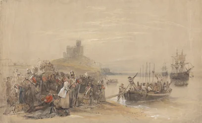 Coastal Scene with Troops Embarking