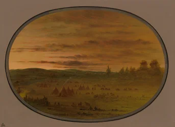 An Indian Encampment at Sunset