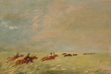 Bogard, Batiste, and I Chasing Buffalo in High Grass on a Missouri Bottom