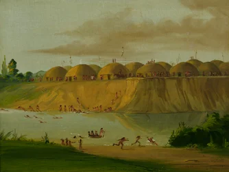 Hidatsa Village, Earth-covered Lodges, on the Knife River, 1810 Miles above St. Louis