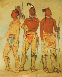 Mun-ne-pús-kee, He Who Is Not Afraid; Ko-ha-túnk-a, Big Crow; and Nah-cóm-ee-shee, Man of the Bed, Three Young Warriors