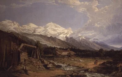 Alpine Landscape with Figures by a Mountain Stream