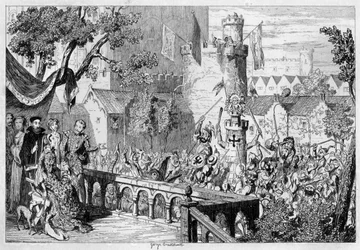 Masque in the palace garden of the Tower of London, 1840