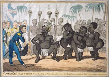 Puzzled Which to Choose!!, or The King of Tombuctoo Offering one of his Daughters in Marriage to Captain