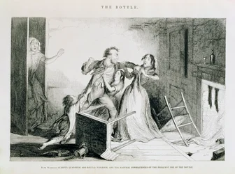 The Bottle, Plate VI, Fearful quarrels and brutal violence are the natural consequences of frequent use of the bottle, 1847