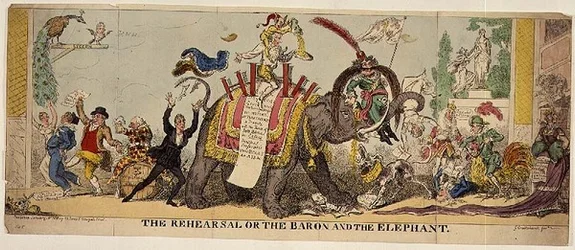 The Rehearsal or the Baron and the Elephant, satirical print on Kemble