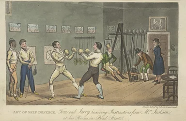 Two men boxing, 