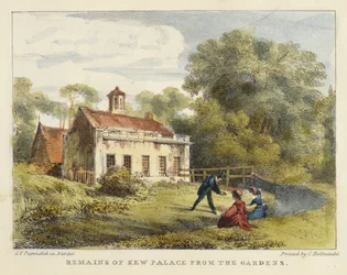 Remains of Kew Palace from the Gardens, plate 6 from Kew Gardens: A Series of Twenty-Four Drawings on Stone, engraved by Charles Hullmandel