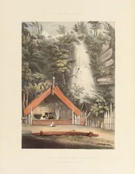 House of Hiwikau, Mother of the Heuneu, and Falls of Ko Waihi, at Te Rapa, Plate 21 from 