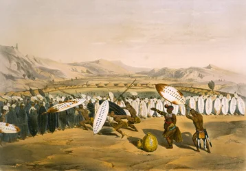 Umpanda Reviewing his Troops at Nonduengi, plate 12 from 