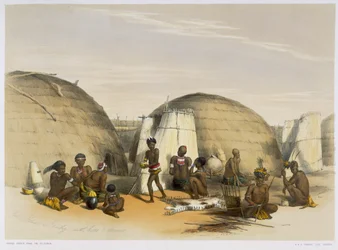 Zulu Kraal at Umlazi with Huts and Screens, plate 21 from 