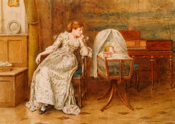 An Interior with a Mother and Child