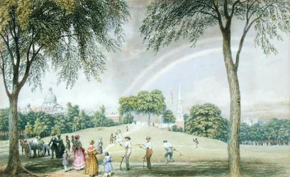 Afternoon Rainbow - Boston Common from Charles Street Mall, Boston, Massachusetts, c.1830-40