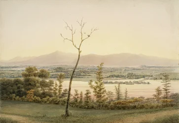 Early Twilight, Kaatskill Catskill Landing and Mountains from the East Bank of the Hudson, New York