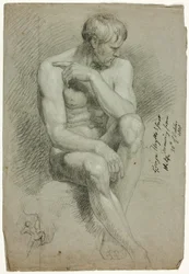 Seated Male Nude with Sketch of Nude Archer