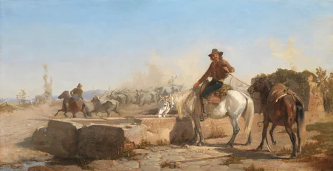 A Buttero Watering his Horse in the Roman Campagna, 1853