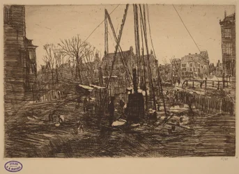 Scene in a Dutch City with Pile Driver in Foreground