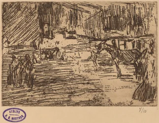 Scene with Horses Standing in Stream