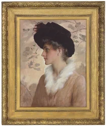 Portrait of a Lady, Half-Length, Wearing a Black Hat and Fur Stole