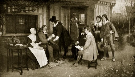 The meeting of Milton and Andrew Marvell, illustration from 